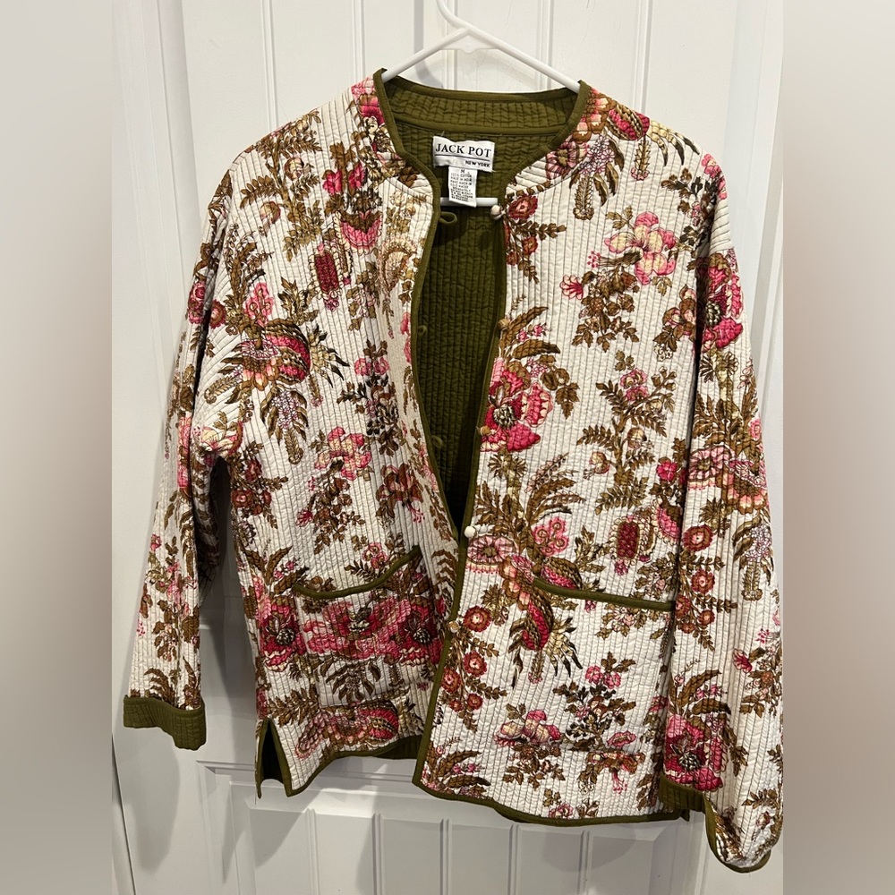 Jackpot cotton Floral Women's Reversible Jacket - Green and Pink M